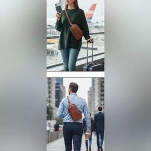 VILENCA HOLLAND Genuine Woven Leather Crossbody Sling Bag Brown. Unisex.